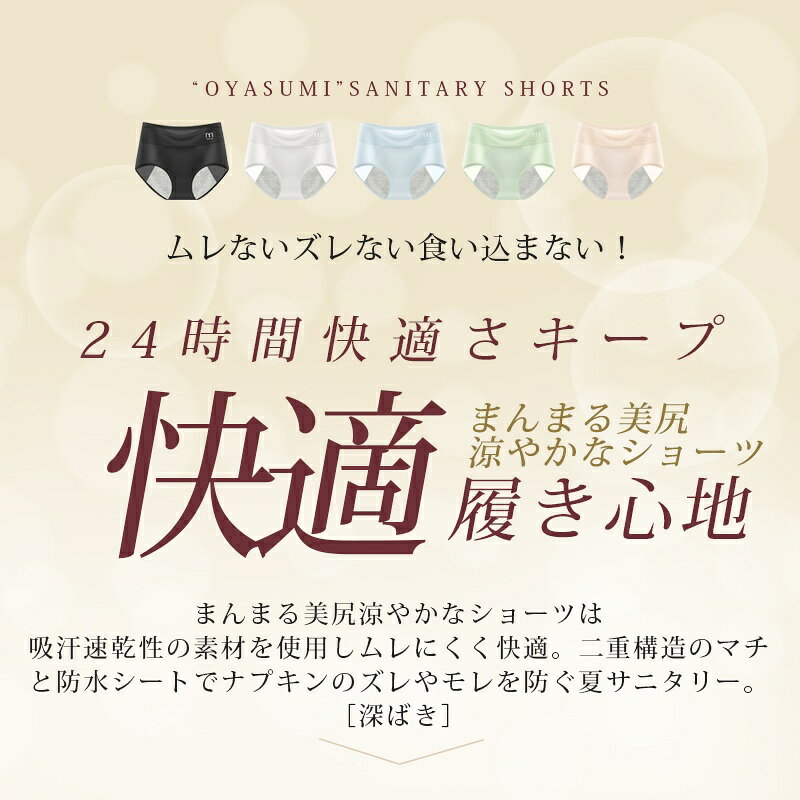 あなはいむ店の＼クーポンで40%OFF／ 吸水ショーツ シームレス サニタリーショーツ 大きいサイズ 生理 夜用 生理用ショーツ 涼感 透かし 蒸れない ハイウエストショーツ 深め 深履き 生理用パンツ レディース 下着 前漏れ 食い込まない 母の日｜アングル3