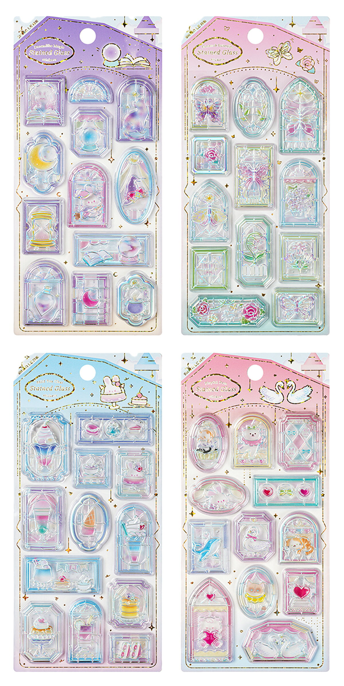 立体シール 3Dシール ぷにぷに エンボス シール ぷっくり シール ごほうびシール PVC ステッカー おしゃれ かわいい 窓 モチーフ 透明感 きらきら シール帳 手帳デコ DIY 女の子 4枚セット anahaimu-10001054 あなはいむ店 サンプル画像2