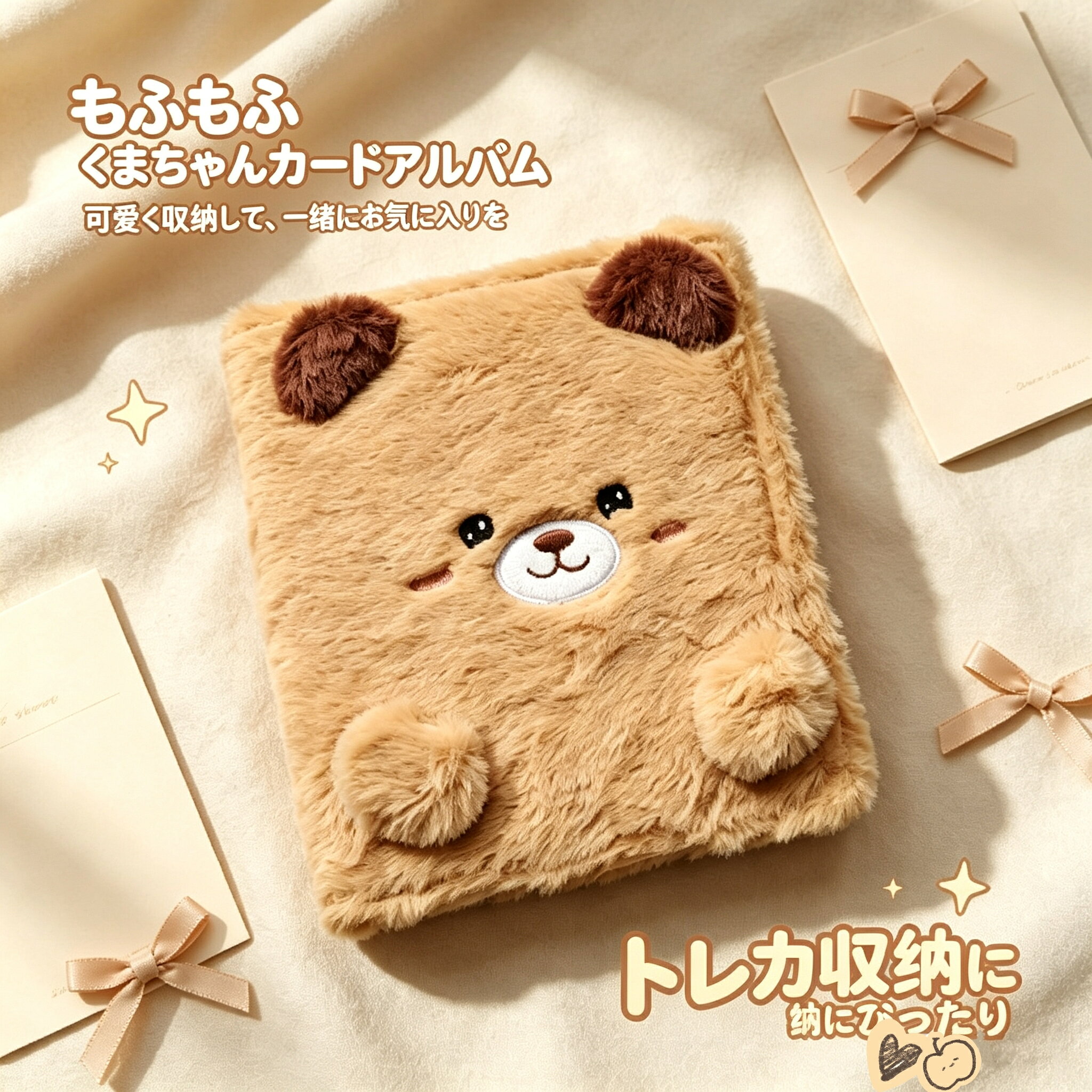 【2点購入40％OFFクーポン】 シール帳 バインダー A6 10枚リフィル付き 6穴 もふもふ 可愛い 茶色クマ シール手帳 リフィル 萌え系 ふわふわ シールバインダー 台紙 子供 女の子 大人 学生向 推し活 トレカケース オリジナル カードアルバム カード収納 ファイル anahaimu-10000815 あなはいむ店 サンプル画像3