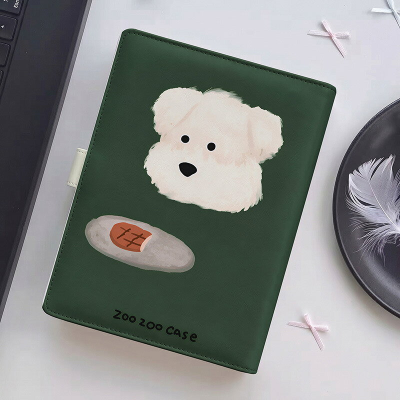 【2点購入40％OFFクーポン】 可愛い A5 システム手帳 バイブルサイズ グリーン 犬 ステーキ お皿 ワンコ リフィル80枚付き 6穴 リフィル交換可能 推し活 シール帳 トレカ収納 透明リフィル対応 横罫 方眼 無地 レディース 卒業祝い anahaimu-10000850 あなはいむ店 サンプル画像2