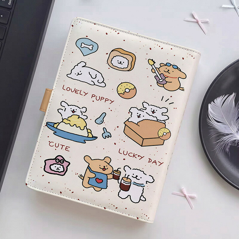 【2点購入40％OFFクーポン】 かわいい A5 システム手帳 バイブルサイズ 犬 ワンコ ドット アルファベット リフィル80枚付き 6穴 リフィル交換可能 推し活 シール帳 トレカ収納 透明リフィル対応 横罫 方眼 無地 レディース 卒業祝い anahaimu-10000871 あなはいむ店 サンプル画像2