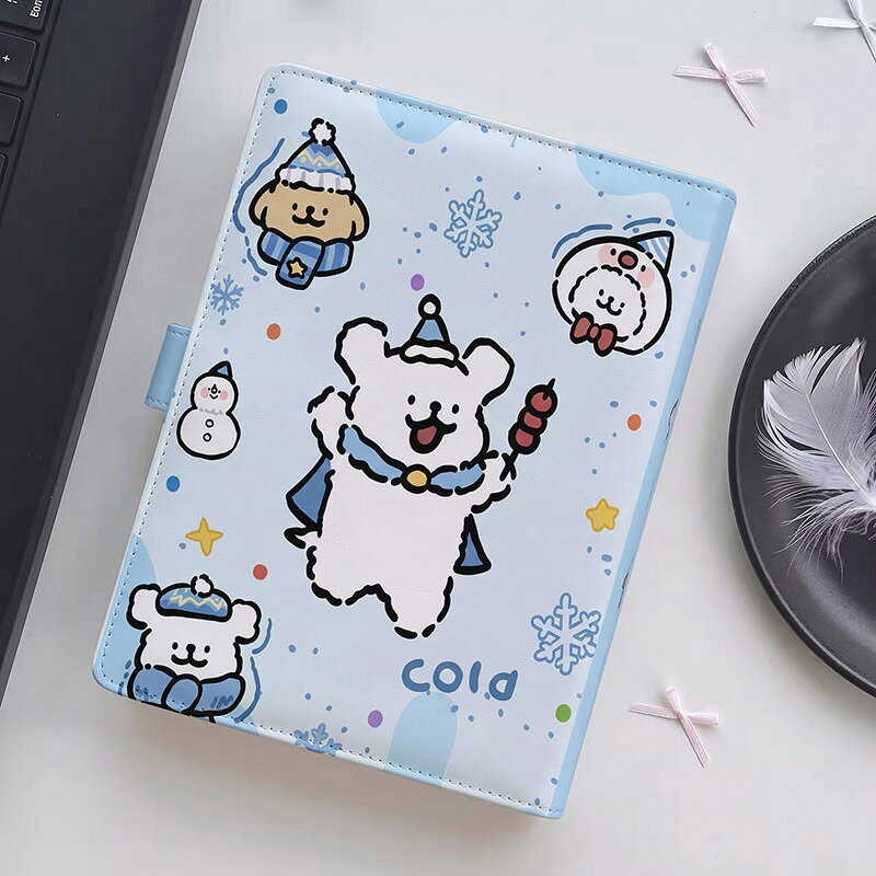【2点購入40％OFFクーポン】 韓国風 A5 システム手帳 バイブルサイズ 犬 ワンコ ブルー 雪 ドット リフィル80枚付き 6穴 リフィル交換可能 推し活 シール帳 トレカケース シール収納 手帳カバー 透明リフィル対応 横罫 方眼 無地 レディース 卒業祝い anahaimu-10000897 あなはいむ店 サンプル画像2