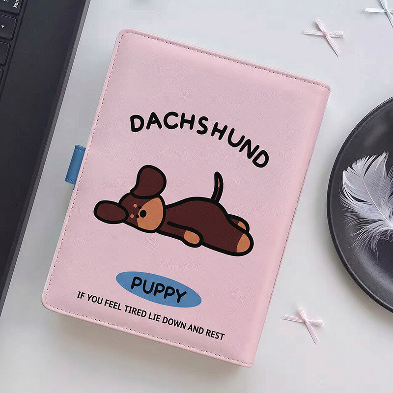 【2点購入40％OFFクーポン】 A5 6穴 システム手帳 ルーズリーフ バインダー メモ帳ノート ピンク ドッグ 犬 アルファベット リフィル80枚付き 6穴 リフィル交換可能 推し活 シール帳 トレカ収納 透明リフィル対応 横罫 方眼 無地 レディース 卒業祝い anahaimu-10000943 あなはいむ店 サンプル画像2
