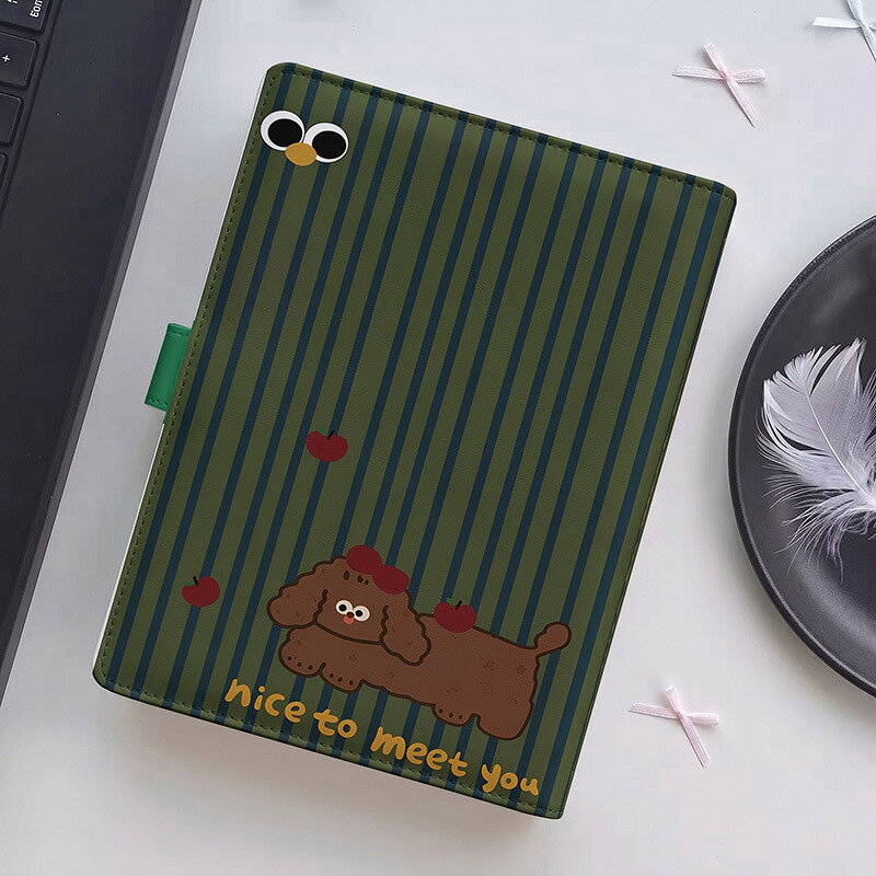【2点購入40％OFFクーポン】 かわいい A5 システム手帳 ルーズリーフ ノート バイブルサイズ 犬 ストライプ グリーン リンゴ リフィル80枚付き 6穴 リフィル交換可能 推し活 シール帳 トレカ収納 透明リフィル対応 横罫 方眼 無地 レディース クリスマスプレゼント anahaimu-10000857 あなはいむ店 サンプル画像2