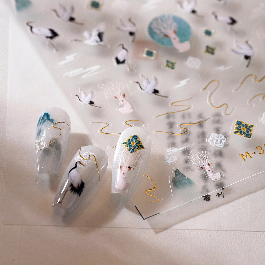 ＼今だけ5点以上で40%OFF／ ネイルシール ネイルパーツ 鶴 花枝 レタリング 水墨画風 セルフネイル ネイルアート デコシール スマホ 手帳 デコ シール TENSOR