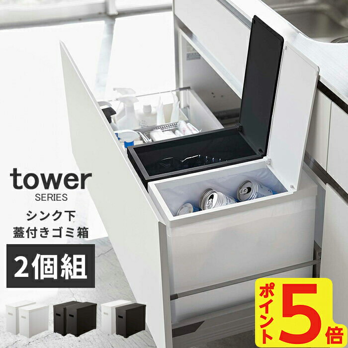 【選べる特典付】ゴミ箱 22L おしゃれ シンク下蓋付きゴミ箱 タワー 2個組 tower [ごみ箱 分別 蓋付き ふた付き 22リ…