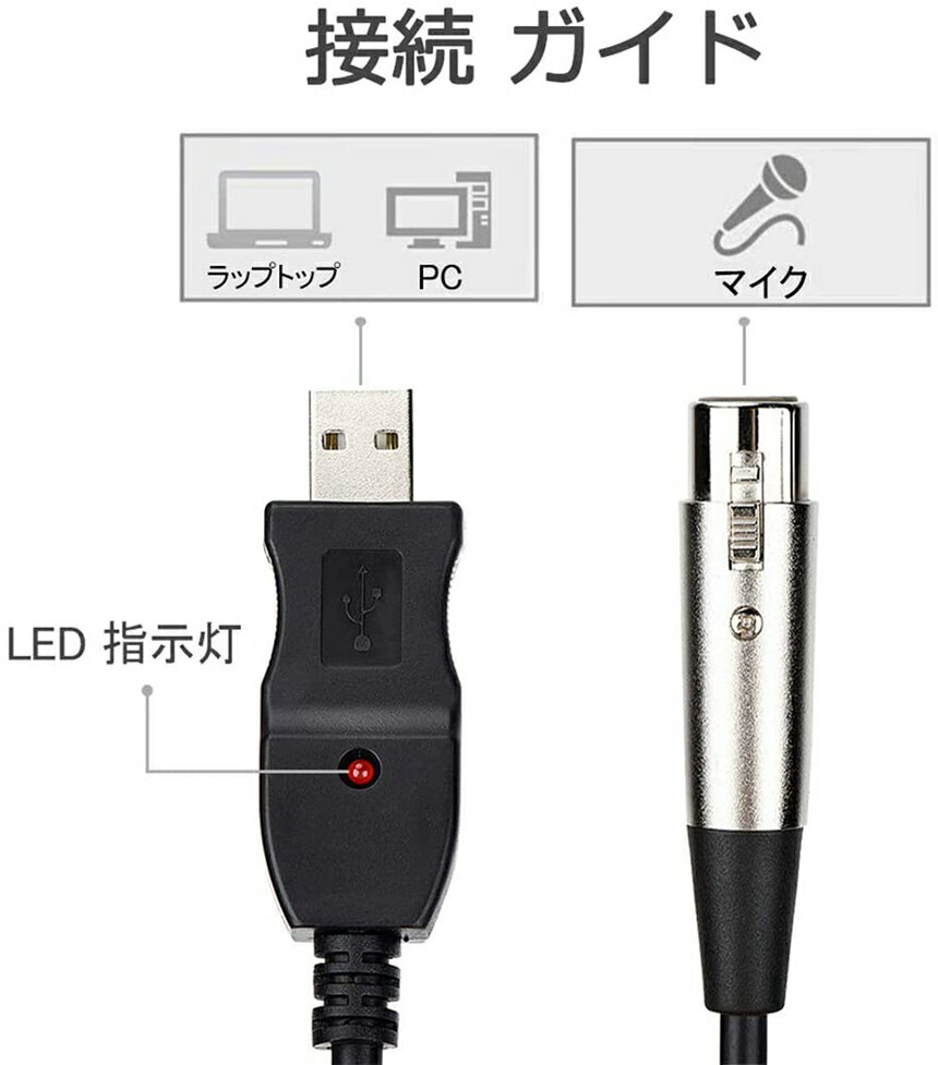 USBマイクロフォンケーブル ケーブル 3M USB-XLRプラグ マイクロフォンオーディオケーブル USB変換ケーブル PCマイク用 スタジオ録音 カラオケ ステージライブパフォーマンス 大学音楽祭 マイクケーブル ブラックカバー シルバープラグ