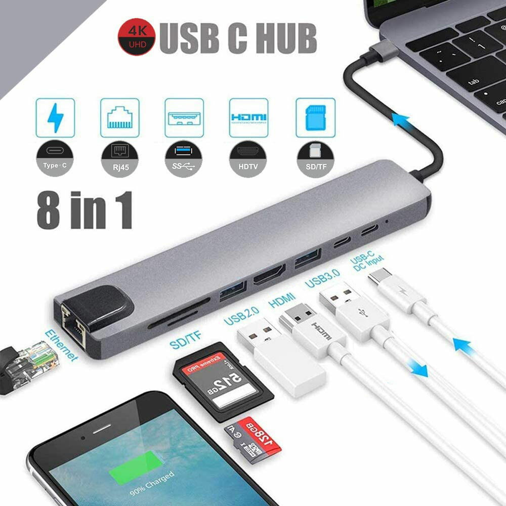 USB C �ϥ� Type-C 8in1 HUB�ޥ���Ѵ������ץ��� 87W PD���� LAN�ݡ��� USB-C�ݡ��� 4K 30HZ ���� HDMI���ϥݡ��� USB3.0�ݡ��� Micro SD SD �����ɥ꡼���� ��®���� USB�ϥ� �Ѵ������ץ� Switch Galaxy MacBook pro,Air Google ChromeBook Huawei MateBook ����̵��