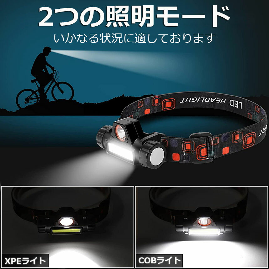 ヘッドライト 3個セット 充電式 LEDヘッドライト LED ヘッドランプ COB作業灯 磁気付き USB充電式 軽量 防水 照射角度90°調節 夜釣り 停電 防災 夜釣 登山 作業 キャンプ 散歩 アウトドア用 送料無料