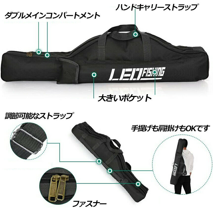 ★期間限定！ポイント5倍★釣竿ケース フィッシングバッグ ロッドケース折畳 釣り用ロッドケース 大容量 竿袋 収納 持ち運び便利 釣り 1.5m 肩掛け 大容量 釣り竿入れ 折畳 釣具タックル 3