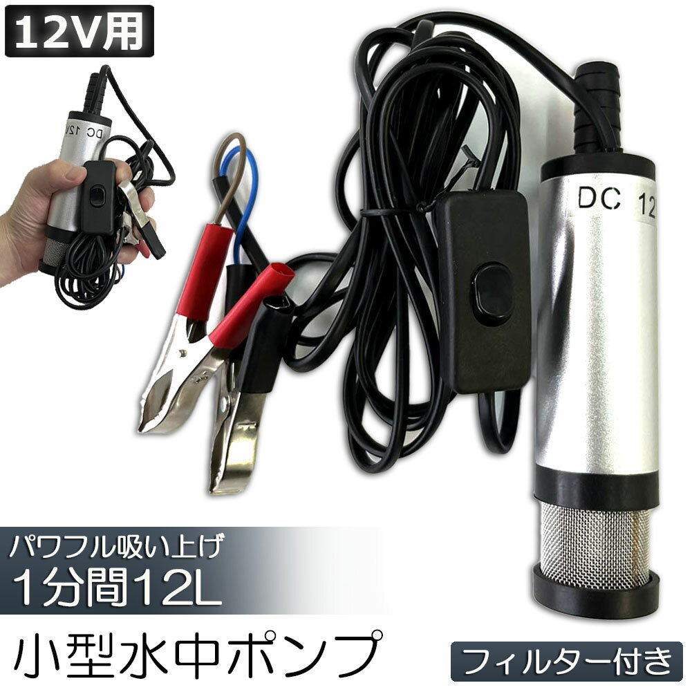 ★5/23～5/27限定ポイント5倍★水中ポンプ 12V 小型 ウォーターポンプ 12L/min バッテリークランプ 電動 ポンプ ケーブル 3m スイッチ式 強力 給油 給水 排油 排水 灯油 海水 船舶 風呂 水槽 汚…