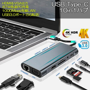 USB Type-C ϥ HDMI VGA USB3.0 HUB ץ 10in1 87W PDб 4Kб ǥץ쥤 2ϲǽ 10ݡ ɥå󥰥ơ c ϥ Mac Air MacBook Pro 13 15 Thunderbolt 3 ChromeBook ʤб usb-c hub