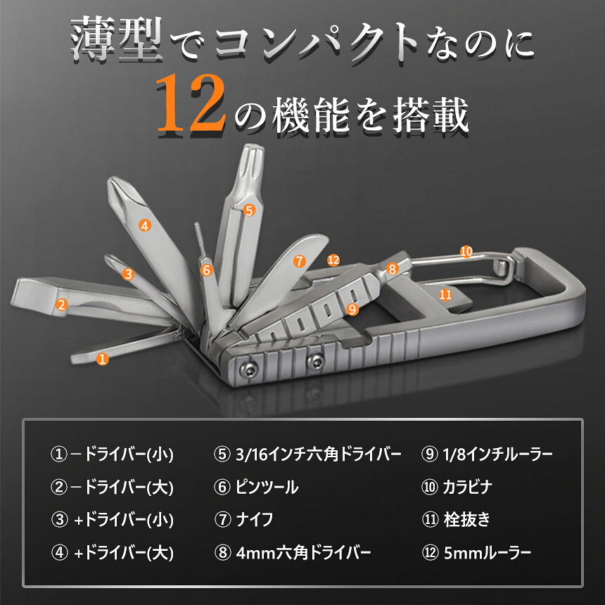 薄型 多機能ツール ドライバー マルチツール 12in1 工具 ドライバーセット ガジェット 携帯 カラビナ キーホルダー ストラップ ミニ 小型 コンパクト ナイフ 栓抜き 折りたたみ プラス マイナス 六角 ドライバー 持ち運び 便利グッズ アウトドア 小さい anami-10003809 アナミ楽天市場店 サンプル画像3