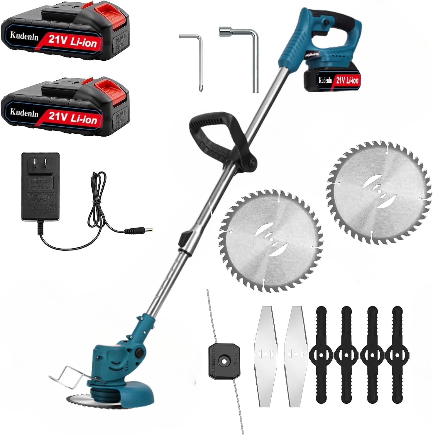 【ポイント2倍】草刈り機 充電式 電動 芝刈り機 ナイロンカッター 伸 90度角度調整 枝切り 芝生 畑 雑草 植木 軽量 多替刃付き 高性能バッテリー2個付き