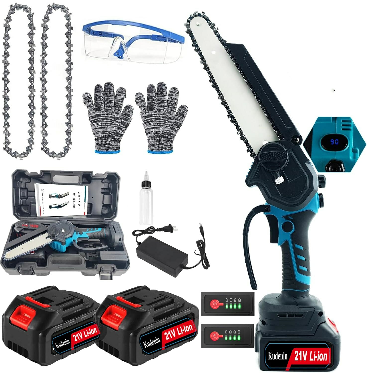 ポイント2倍【楽天ランキング1位入賞】 8インチ 充電式 ポータブル ミニチェンソー 電動チェーンソー コードレスチェーンソー 剪定用チェーンソ 園芸用チェーンソー 小型電動のこぎり 手動給油 切断幅220mm 強力 軽量 大容量残量表示バッテリー