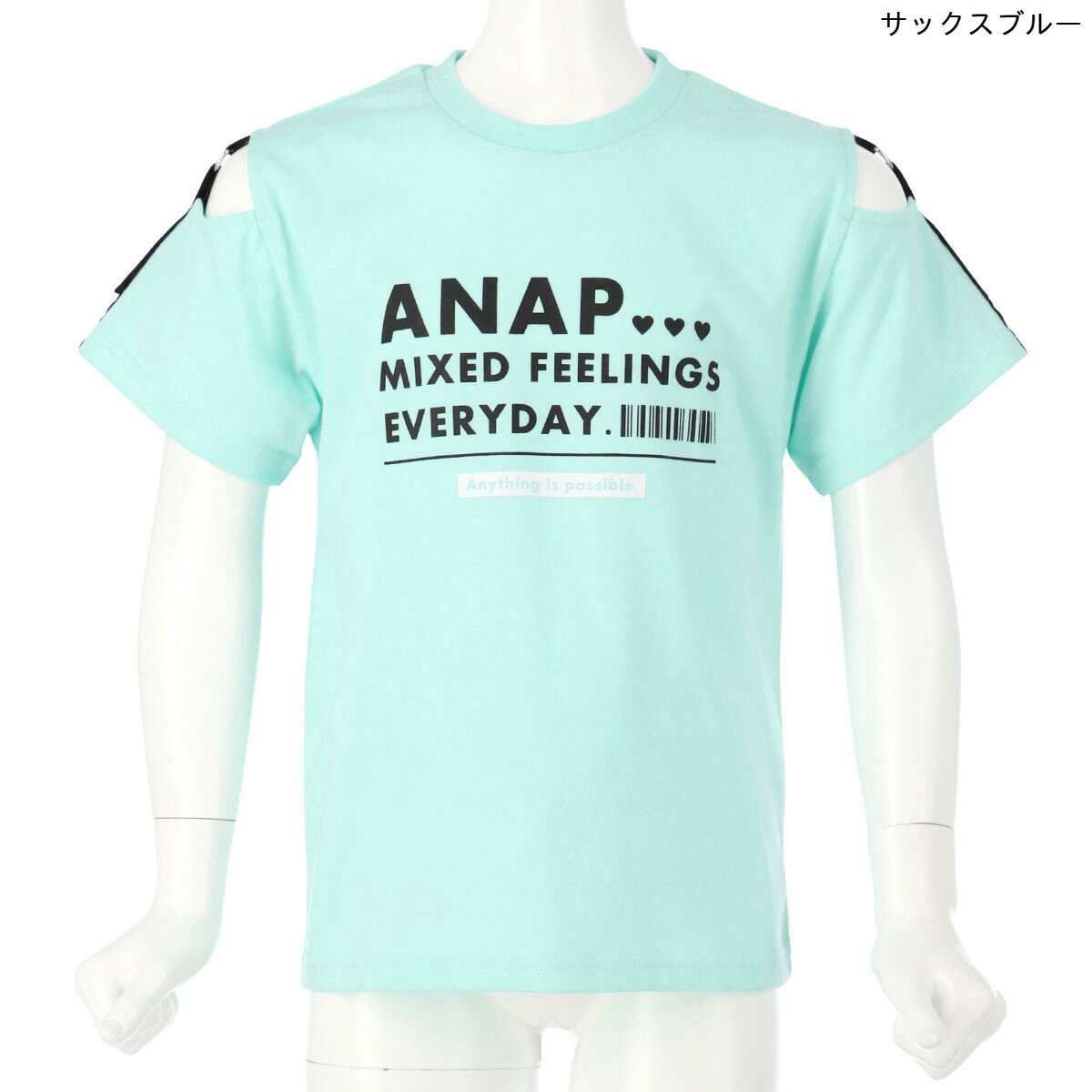 【65％OFF】ANAP KIDS アナップキッズ 袖リング開きトップス キッズ 春夏 トップス Tシャツ オフホワイト/サックスブルー/ブラック S/M/L　tシャツ 60％OFF以上セール