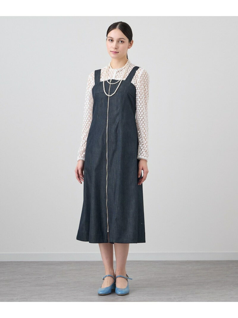 【SALE／50%OFF】デニムライクジャンパードレス ANAYI アナイ ワンピース・ドレス ジャンパースカート ホワイト ネイビー【RBA_E】【送料無料】[Rakuten Fashion]