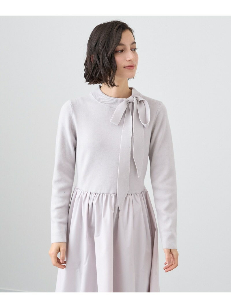 リボン付タフタドッキングワンピース ANAYI アナイ ワンピース・ドレス ワンピース ベージュ ピンク ブラック【送料無料】[Rakuten Fashion]のサムネイル