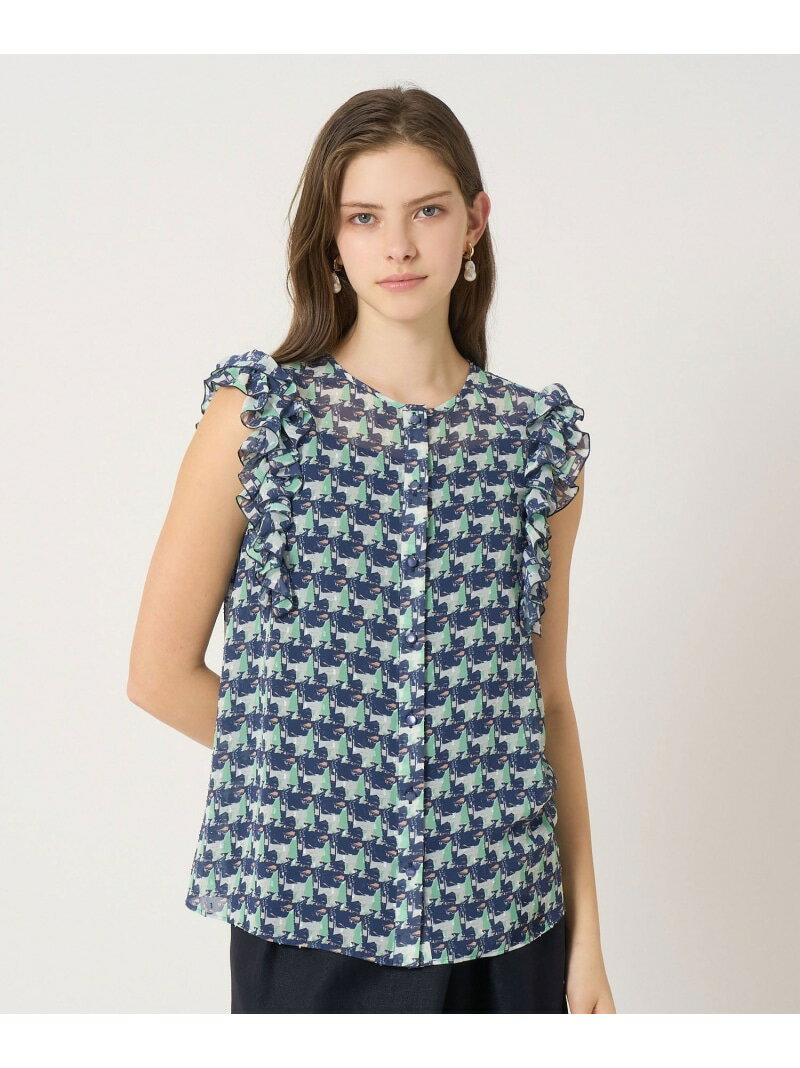 reminiscence プリント フリルブラウス ANAYI アナイ トップス シャツ・ブラウス ブルー ネイビー【送料無料】[Rakuten Fashion]のサムネイル