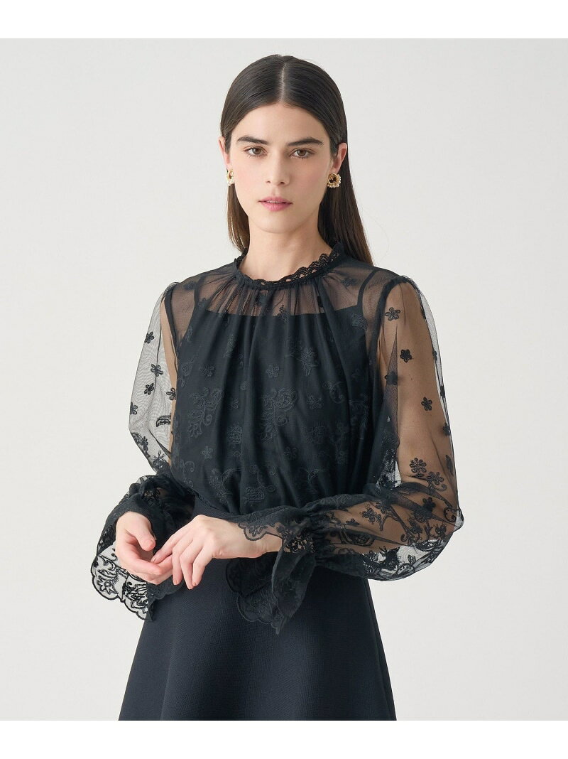 【Eternal Line 2026】チュール刺繍ベル袖 ブラウス ANAYI アナイ トップス シャツ・ブラウス ブラック ホワイト【先行予約】*【送料無料】[Rakuten Fashion]