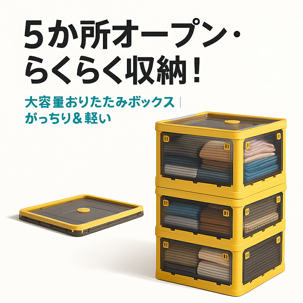 収納ボックス 折りたたみ 大容量 クリアボックス おしゃれ 折り畳み式 衣類収納ボックス 透明 プラスチックボックス スタッキング 収納ケース キャスター付き 衣替え 衣装ケース 前開き 多機能 折り畳み収納ボックス 蓋付き フタ付き クリア収納ケース 家庭用収納