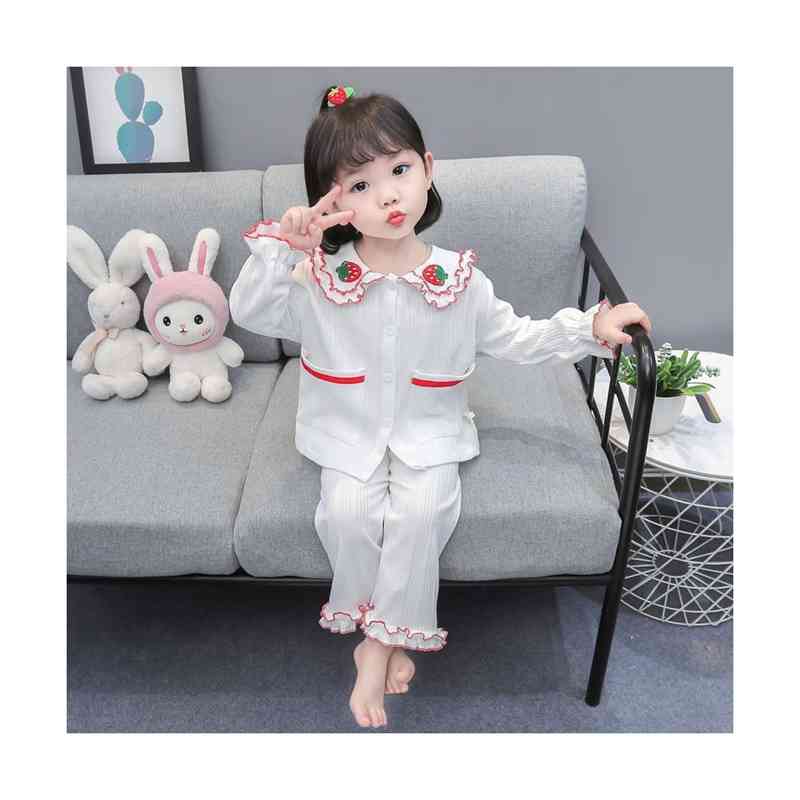 苺パジャマ キッズ ルームパジャマ 春秋 前開き いちご柄 可愛い 上下セット フリルパジャマ おしゃれパジャマ 二点セット ルームウエア 長袖 セットアップ 部屋着 女の子 送料無料 寝巻き パジャマ 長ズボン おしゃれ 子供パジャマ シンプル カジュアル ナイトウェア