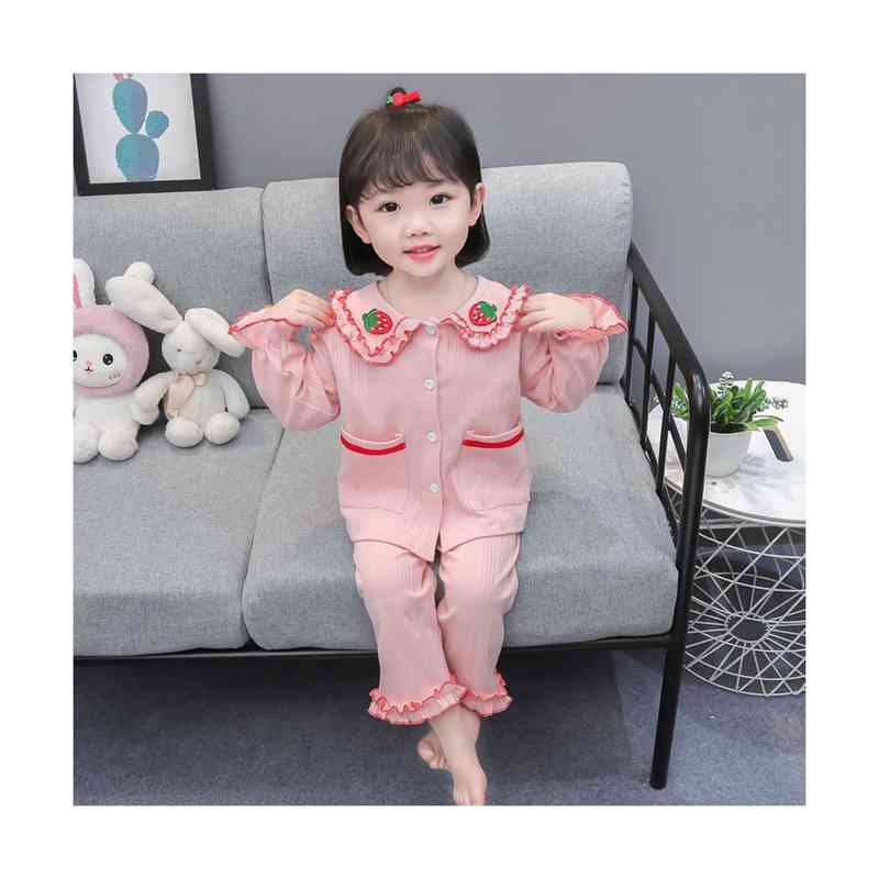 苺パジャマ キッズ ルームパジャマ 春秋 前開き いちご柄 可愛い 上下セット フリルパジャマ おしゃれパジャマ 二点セット ルームウエア 長袖 セットアップ 部屋着 女の子 送料無料 寝巻き パジャマ 長ズボン おしゃれ 子供パジャマ シンプル カジュアル ナイトウェア