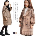 子供コート 女の子 ジュニア キッズ アウター 子供服 メルトン ロングコート バルーンスリーブ チェック柄 110 120 130 140 150 160 170 秋冬 冬服(4)