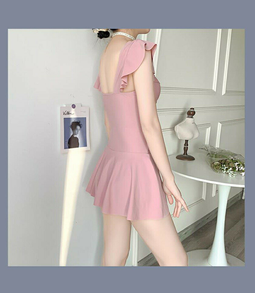 水着 ワンピース レディース オールインワン 体型カバー水着 ママ水着 20代 30代 40代 50代 みずぎ 女子 大きいサイズ フリル フレアスカート 可愛い お洒落 無地 エレガント セクシー ぽっちゃり 海 温泉 ブラック ピンク グリーン【アンビエント】