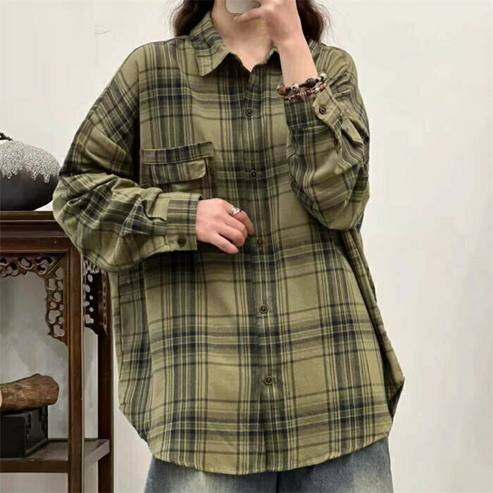 シャツ レディース 長袖 ブラウス チェック柄 トップス オフィス 長袖 折り襟 春秋 おしゃれ ゆったり きれいめ カジュアル 体型カバー お呼ばれ 通勤 通学 卒業式 卒園式 入園式 オレンジ グリーン グレー F【アンビエント】