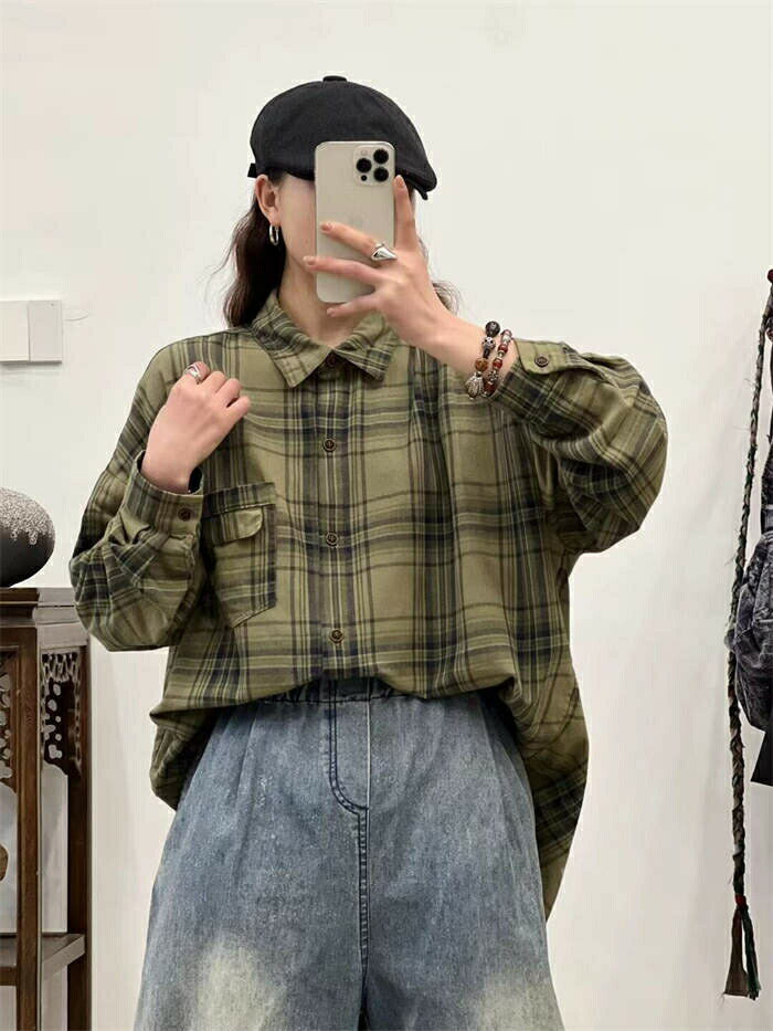 シャツ レディース 長袖 ブラウス チェック柄 トップス オフィス 長袖 折り襟 春秋 おしゃれ ゆったり きれいめ カジュアル 体型カバー お呼ばれ 通勤 通学 卒業式 卒園式 入園式 オレンジ グリーン グレー F【アンビエント】