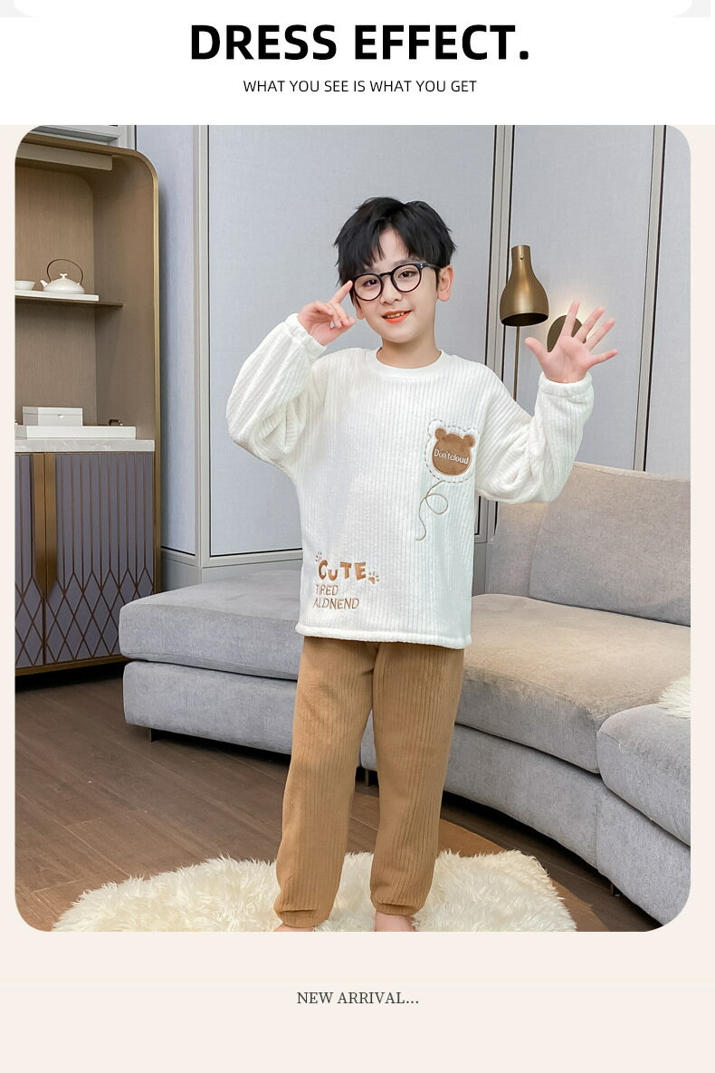 パジャマ キッズ 男の子 厚手 長袖 防寒 冬用 カーキ ルームウェア 上下セット もこもこ 動物 裏起毛 かわいい おすすめ アニマル Uネック 子供服 寝巻き 寝室 学生 100 110 120 130 140 150 160 170