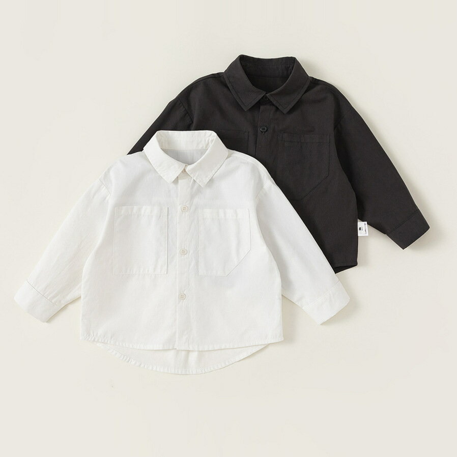 キッズ シャツ コットン100％ ホワイト ブラック シンプル キッズ かわいい 男女兼用 ゆったり カジュ..