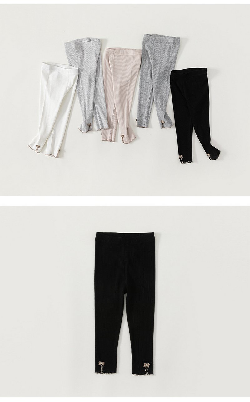 レギンス 子供服 女の子 パンツ ボトムス リブ グレー ブラック ピンク ホワイト 80 90 100 110 120 130 140 キッズ 綿 コットン 蝶結び 快適 柔らかい おしゃれ かわいい ガールズ ダンス お出かけ カジュアル 春秋 送料無料