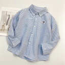 キッズ ジャージシャツ コットン100% シャツ 子ども服 ストライプ 縞模様 ブルー カジュアル かわいい 男女兼用 ゆったり 子供 子供服 春秋 通園 通学 110 120 130 140 150 160 170(4)