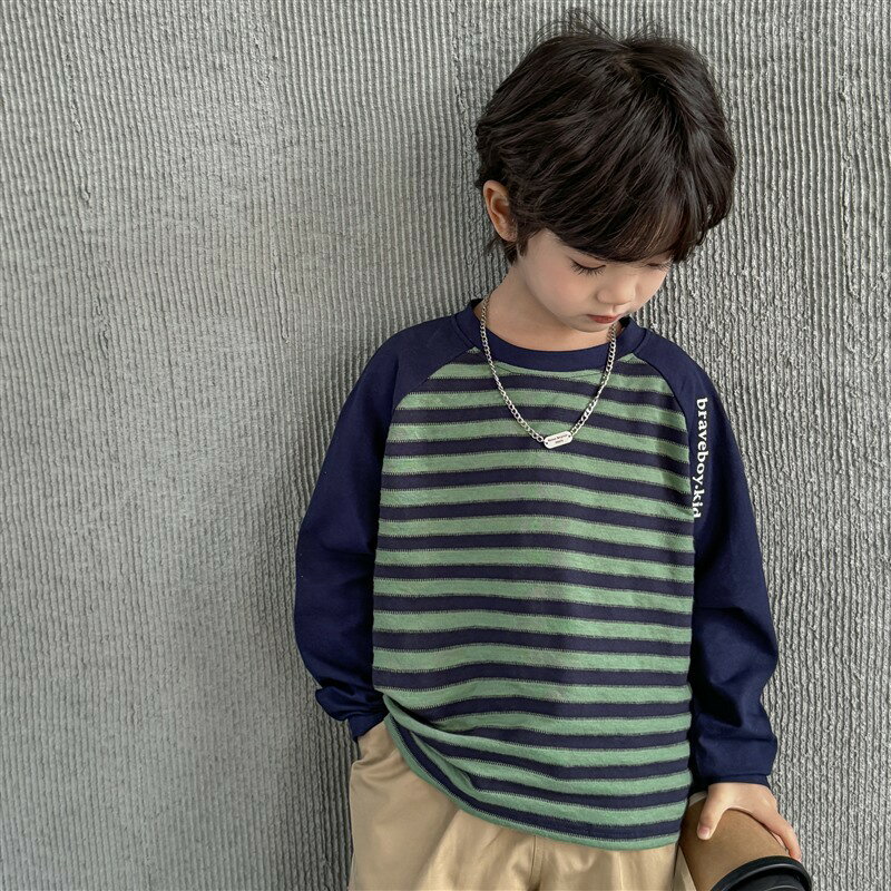 Rakuten - キッズ トレーナー スウエット 子ども服 ストライプ 縞模様 グリーン ブラック カジュアル かわいい 男女兼用 ゆったり 子供 子供服 春秋 通園 通学 110 120 130 140 150 160 170