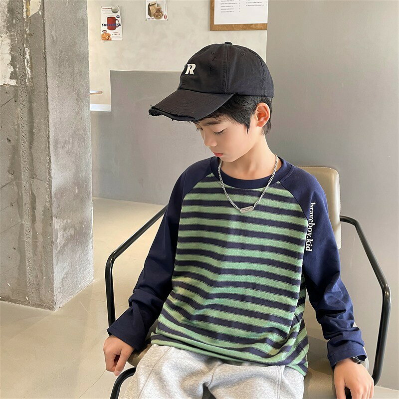キッズ トレーナー スウエット 子ども服 ストライプ 縞模様 グリーン ブラック カ...