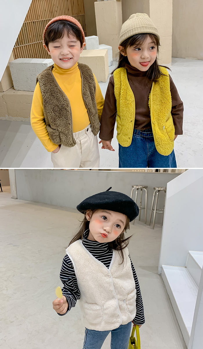 子供服ベスト 女の子 男の子 ショートベスト キッズ 子供ベスト　秋冬 もこもこ　ボアコート トップス 子供服 こども キッズ服 厚く暖かい 防寒 アウター 韓国風 シンプル 無地 可愛い 人気 ファッション 新作 卒園式/入学式