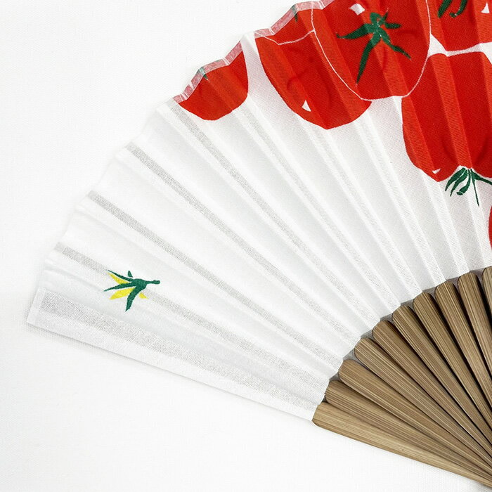 【2024年再入荷】手ぬぐい扇子「まっかなトマト」布製／ケース付き／ギフト／野菜