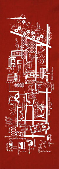 手ぬぐい「浅草地図 べんがら色」asakusa／お土産／地図