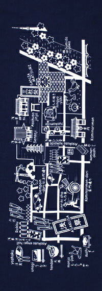 手ぬぐい「浅草地図 安坊紺」asakusa／お土産／地図／名