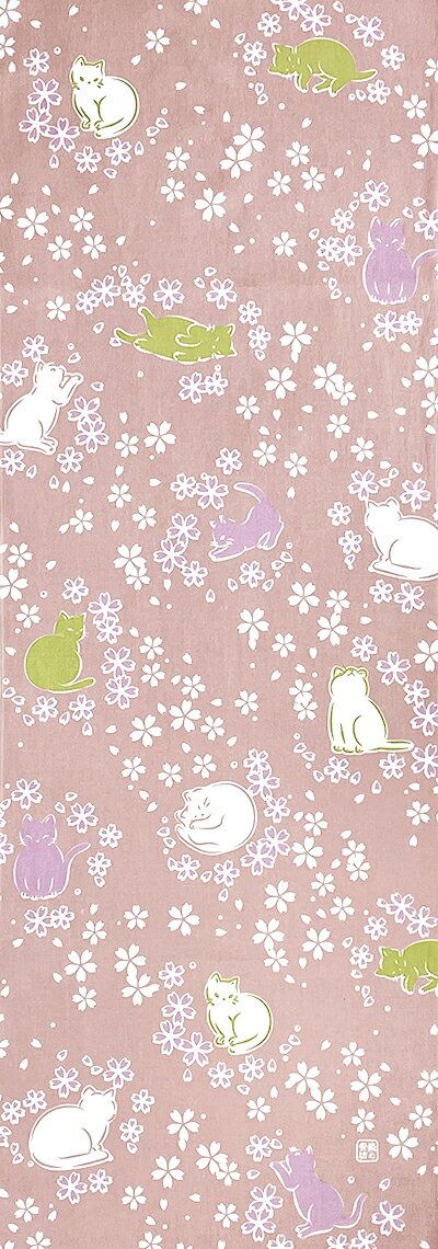 【2025年春新色】手ぬぐい「さくらねこ 桜色」薄ピンク／穏やか／猫／ネコ／桜／和柄／てぬぐい
