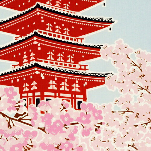 手ぬぐい「五重塔に桜」さくら／サクラ／Cherry Blossoms／日本／春／てぬぐい
