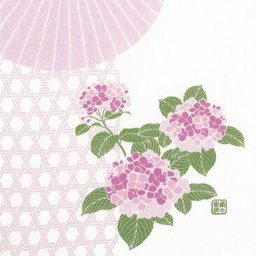 【2021年初夏新作】手ぬぐい「番傘に紫陽花 桃色」あじさい/アジサイ/梅雨/粋/てぬぐい