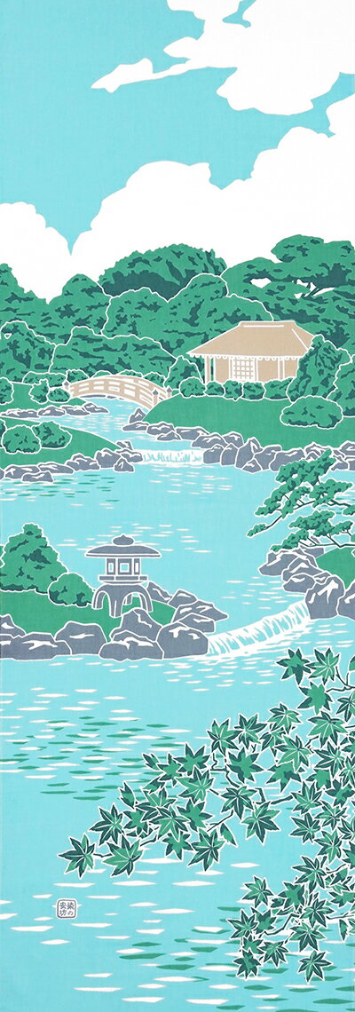 樂天商城 - 【2026年夏新作】手ぬぐい「青楓の庭園」日本／和風／青紅葉／青もみじ／深緑／灯篭／池／てぬぐい
