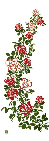 手ぬぐい 庭にバラ 赤色 薔薇／ばら／Rose／てぬぐい／プレゼント／ギフト