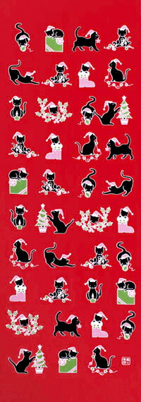 【2022年再入荷】手ぬぐい「ネコのクリスマス」猫／ねこ／黒猫／オーナメント／Christmas／Xmas／てぬぐい