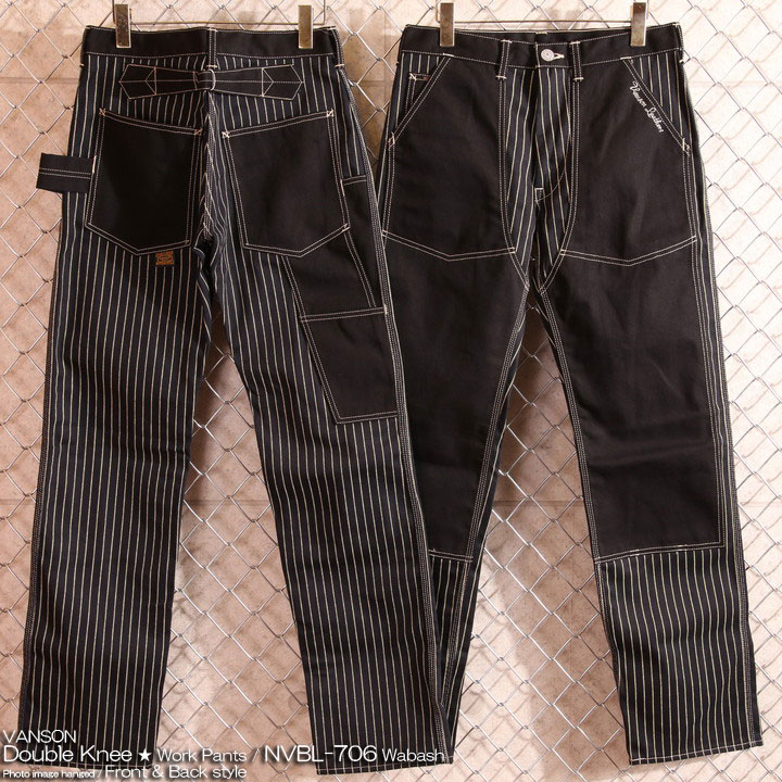 VANSON バンソン ダブルニー ワークパンツ NVBL-706 刺繍 バックルバック ペインター メンズ【SS122-15】