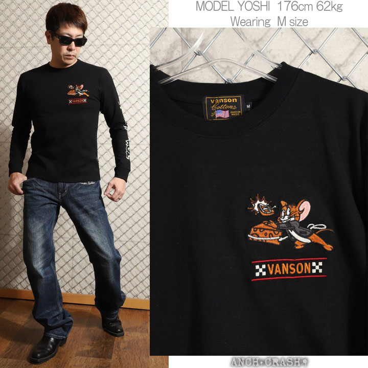 在庫限りセール SALE 20%off VANSON トムとジェリー コラボ ロンT TJV-2403 バンソン TOM AND JERRY 刺繍 ご奉仕品の為返品交換不可 長袖Tシャツ