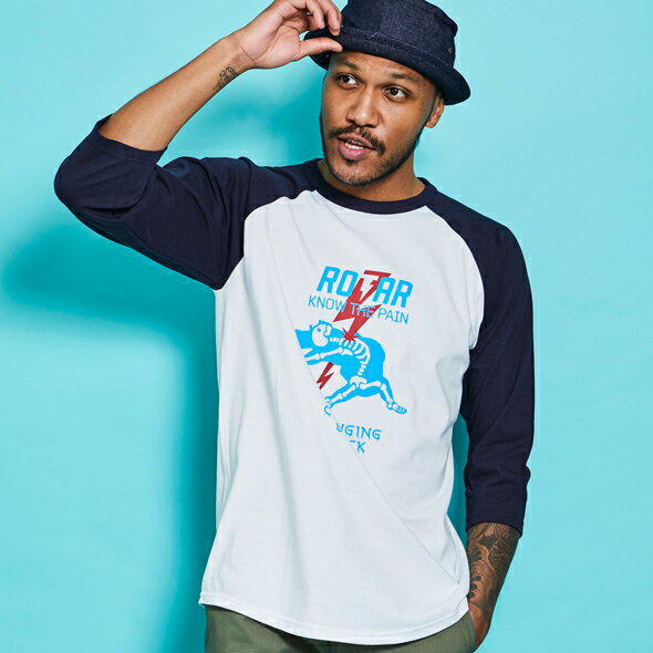 (ローター) ROTAR Know th pain Raglan Tee ラグラン 七分袖 rt2037607 グレー系その他 ホワイトxネイビー